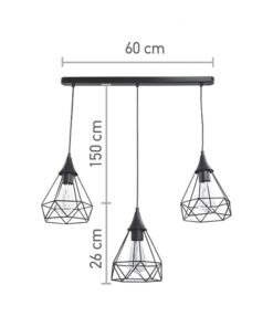 InLight Κρεμαστό φωτιστικό από μαύρο μέταλλο 3XE27 D:60cm (4024-3-BL-RAIL)
