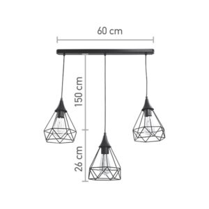 InLight Κρεμαστό φωτιστικό από μαύρο μέταλλο 3XE27 D:60cm (4024-3-BL-RAIL)