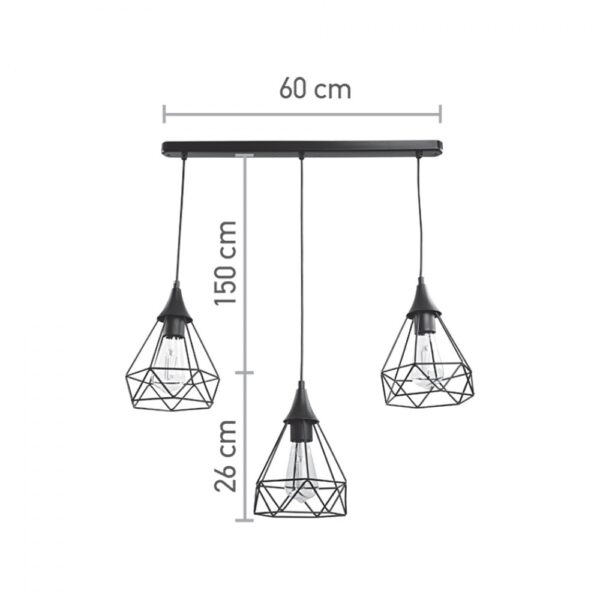 InLight Κρεμαστό φωτιστικό από μαύρο μέταλλο 3XE27 D:60cm (4024-3-BL-RAIL)