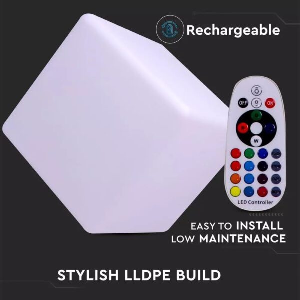 LED φωτιστικό οβάλ κύβος 3W επαναφορτιζόμενο V-TAC RGB IP67 – 40241