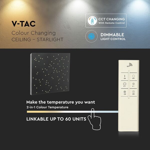 Φωτιστικό LED Οροφής/Τοίχου Stars 30x30cm 8W Dimmable V-TAC 120° 900lm Μαύρο με Εναλλαγή Χρώματος με Τηλεχειριστήριο – 40291