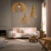 GloboStar® SCANDINAVIA 01698 Μοντέρνο Κρεμαστό Φωτιστικό Οροφής Μονόφωτο 1 x E27 Μπεζ Ξύλινο Πλέγμα Φ33 x Υ20cm