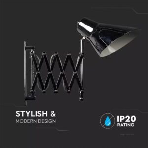 Μεταλλικό Φωτιστικό Σποτ Τοίχου V-TAC E27 με Πτυσσόμενη Ανάρτηση και Διακόπτη Χρώμιο – 40431