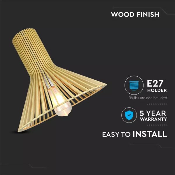 Κρεμαστό φωτιστικό οροφής ξύλινο V-TAC E27 D:350*310MM – 40511