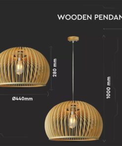 V-TAC Κρεμαστό φωτιστικό οροφής ξύλινο E27 D:440 – 40541