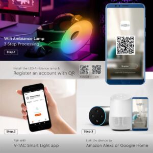 Wi-Fi Smart Επιτραπέζιο Φωτιστικό για Ατμοσφαιρικό Φωτισμό Χώρου RGB+WW+CW V-TAC Λευκό Dimmable – 405861