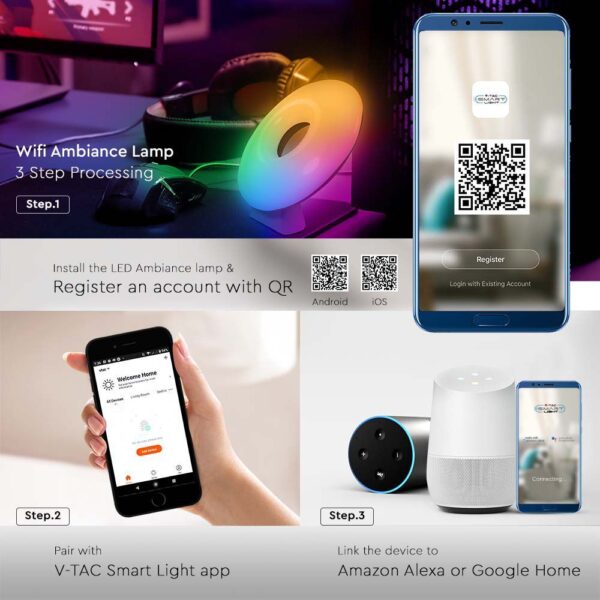 Wi-Fi Smart Επιτραπέζιο Φωτιστικό για Ατμοσφαιρικό Φωτισμό Χώρου RGB+WW+CW V-TAC Λευκό Dimmable – 405861