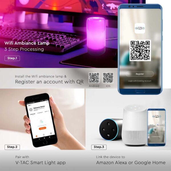 Wi-Fi Smart Επιτραπέζιο Φωτιστικό Γραφείου V-TAC Μαύρο RGB Dimmable  – 405871