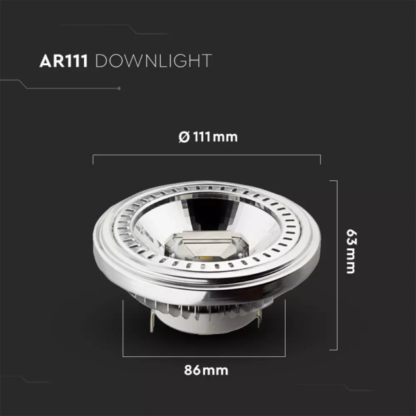 Λάμπα LED Spot G53 AR111 COB 12W V-TAC CRI>90 20° Θερμό Λευκό 3000K – 214084
