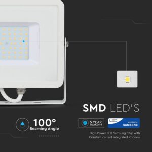 LED Προβολέας 50W Λευκός V-TAC PRO Samsung Chip 100° 4000lm Αδιάβροχος IP65 Φυσικό 4000K – 21410