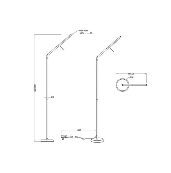 Φωτιστικό Δαπέδου Trio Lighting LED 6W  Μαύρο Ματ Μεταλλικό Dimmable 560lm 3000K  420490132