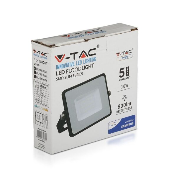 LED Προβολέας 10W V-TAC Samsung Chip Μαύρος Αδιάβροχος IP65 Φυσικό Λευκό 4000K – 425