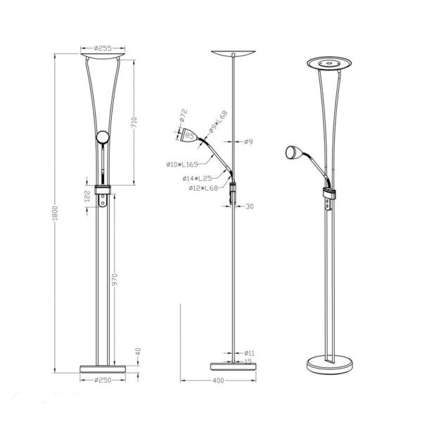 Φωτιστικό Δαπέδου Trio Lighting LED 20W  Νίκελ Ματ Μεταλλικό Dimmable 2000lm 3000K  426410207