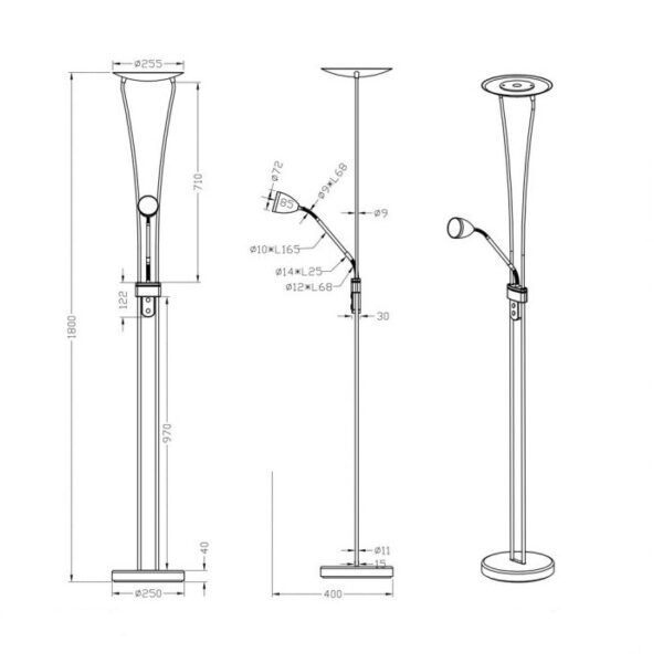 Φωτιστικό Δαπέδου Trio Lighting LED 20W  Ορείχαλκος Ματ Μεταλλικό  Dimmable 2000lm 3000K  426410208