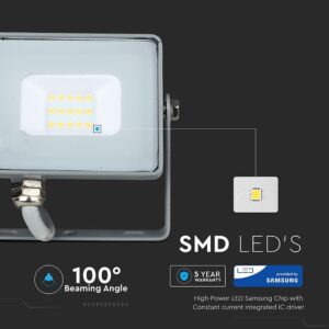 LED Προβολέας 10W V-TAC Samsung Chip Γκρι Αδιάβροχος IP65 Ψυχρό Λευκό 6400K – 432