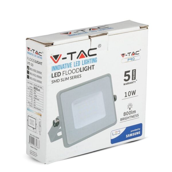 LED Προβολέας 10W V-TAC Samsung Chip Γκρι Αδιάβροχος IP65 Ψυχρό Λευκό 6400K – 432
