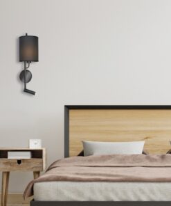 InLight Επιτοίχιο φωτιστικό LED 3W 3000K και 1ΧΕ27 σε μαύρη απόχρωση με υφασμάτινο καπέλο (43028-BL)