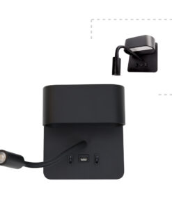 InLight Φωτιστικό Τοίχου – Απλίκα Ξενοδοχείου LED 9W 3000K Mε USB από μαύρο μέταλλο D:16cm (43036-BL)