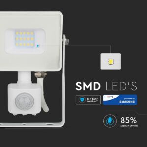 LED Προβολέας με Ανιχνευτή Κίνησης 10W V-TAC Samsung Chip Λευκός IP65 Θερμό Λευκό 3000K – 433