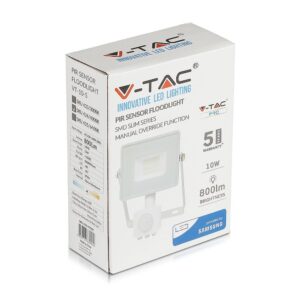 LED Προβολέας με Ανιχνευτή Κίνησης 10W V-TAC Samsung Chip Λευκός IP65 Θερμό Λευκό 3000K – 433