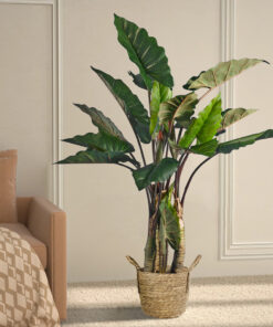 GloboStar® Artificial Garden TINOS 20291 Διακοσμητικό Πλεκτό Καλάθι – Κασπώ Γλάστρα – Flower Pot Μπεζ Φ30cm x Υ27cm