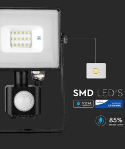 LED Προβολέας με Ανιχνευτή Κίνησης 10W V-TAC Samsung Chip Μαύρος IP65 Θερμό Λευκό 3000K – 436