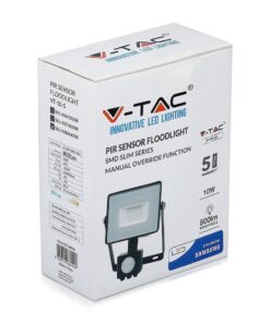 LED Προβολέας με Ανιχνευτή Κίνησης 10W V-TAC Samsung Chip Μαύρος IP65 Θερμό Λευκό 3000K – 436