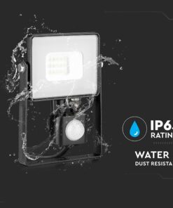 LED Προβολέας με Ανιχνευτή Κίνησης 10W V-TAC Samsung Chip Μαύρος IP65 Θερμό Λευκό 3000K – 436