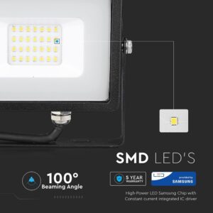 LED Προβολέας 20W V-TAC PRO Samsung Chip Μαύρος 100° 1600lm Μαύρος Αδιάβροχος IP65 Φυσικό Λευκό 4000K – 440