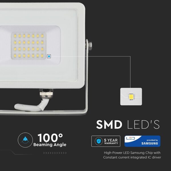 LED Προβολέας 20W V-TAC PRO Samsung Chip Μαύρος 100° 1600lm Λευκός Αδιάβροχος IP65 Φυσικό Λευκό 4000K – 443