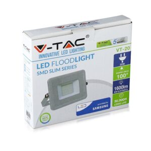 LED Προβολέας 20W V-TAC PRO Samsung Chip Μαύρος 100° 1600lm Λευκός Αδιάβροχος IP65 Φυσικό Λευκό 4000K – 443