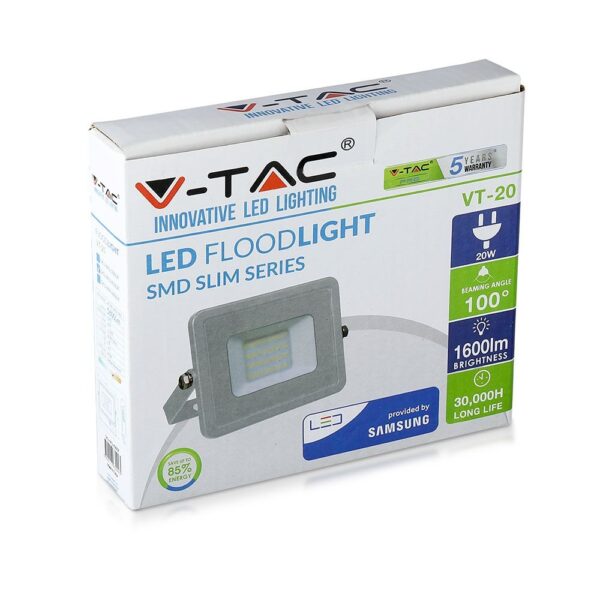 LED Προβολέας 20W V-TAC PRO Samsung Chip Μαύρος 100° 1600lm Λευκός Αδιάβροχος IP65 Φυσικό Λευκό 4000K – 443