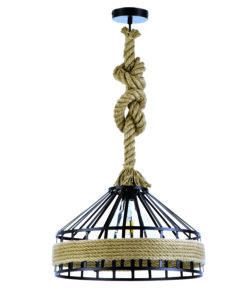 InLight Κρεμαστό φωτιστικό από καφέ σχοινί και μαύρο μέταλλο 1XE27 D:40cm (4421-BL)