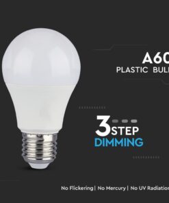 Λαμπτήρας A60 με πλαστικό περίβλημα και ρύθμιση έντασης 3 σταδίων, χωρίς τρεμόπαιγμα ή UV ακτινοβολία.