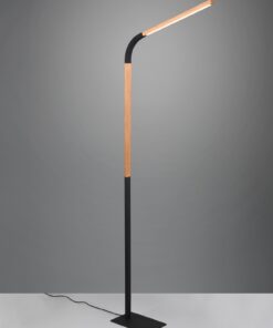 Φωτιστικό Δαπέδου NORRIS Trio Lighting LED 11W 1400lm 3000K Step Dimmable Μαύρο Ματ & Ξύλο – 445210132