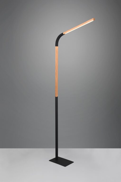 Φωτιστικό Δαπέδου NORRIS Trio Lighting LED 11W 1400lm 3000K Step Dimmable Μαύρο Ματ & Ξύλο – 445210132