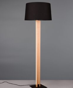 Φωτιστικό Δαπέδου RAHUL Ξύλο & Μαύρο Ματ Αμπαζουρ Trio Lighting LED 10W1200lm 3000K Dimmable Αφής & 1x E27 – 447610232