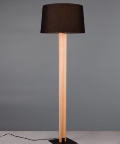 Φωτιστικό Δαπέδου RAHUL Ξύλο & Μαύρο Ματ Αμπαζουρ Trio Lighting LED 10W1200lm 3000K Dimmable Αφής & 1x E27 – 447610232