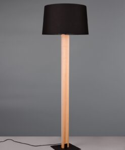 Φωτιστικό Δαπέδου RAHUL Ξύλο & Μαύρο Ματ Αμπαζουρ Trio Lighting LED 10W1200lm 3000K Dimmable Αφής & 1x E27 – 447610232