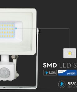 LED Προβολέας με Ανιχνευτή Κίνησης 20W V-TAC Samsung Chip Λευκός IP65 Ψυχρό Λευκό 6400K – 450