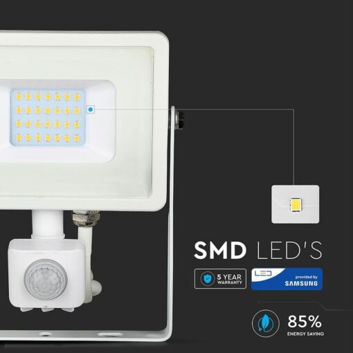 LED Προβολέας με Ανιχνευτή Κίνησης 20W V-TAC Samsung Chip Λευκός IP65 Ψυχρό Λευκό 6400K – 450