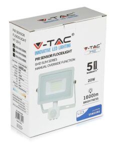 LED Προβολέας με Ανιχνευτή Κίνησης 20W V-TAC Samsung Chip Λευκός IP65 Ψυχρό Λευκό 6400K – 450