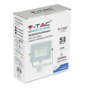 LED Προβολέας με Ανιχνευτή Κίνησης 20W V-TAC Samsung Chip Λευκός IP65 Ψυχρό Λευκό 6400K – 450