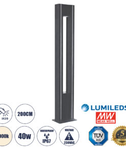 GloboStar® MERIDA 61513 Urban Light Φωτιστικό Πάρκου – Πλατείας – Κήπου Ύψους 2 μέτρων LED 40W 5440lm 60° AC100-240VAC IP67 IK09 – Μ32 x Π13 x Υ200cm – Anthracite Grey – Φυσικό Λευκό 4000K – LUMILEDS – MEAN WELL DRIVER – 5 Years Warranty