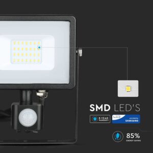 LED Προβολέας με Ανιχνευτή Κίνησης 20W V-TAC Samsung Chip Μαύρος IP65 Ψυχρό Λευκό 6400K – 453