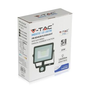 LED Προβολέας με Ανιχνευτή Κίνησης 20W V-TAC Samsung Chip Μαύρος IP65 Ψυχρό Λευκό 6400K – 453