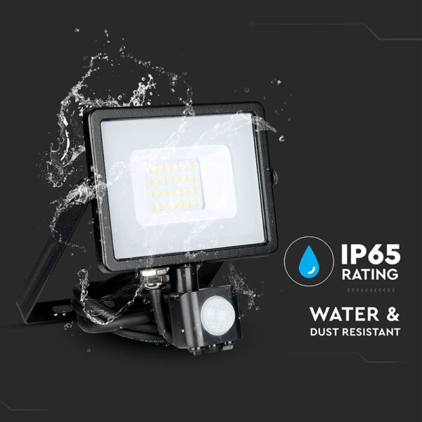 LED Προβολέας με Ανιχνευτή Κίνησης 20W V-TAC Samsung Chip Μαύρος IP65 Ψυχρό Λευκό 6400K – 453