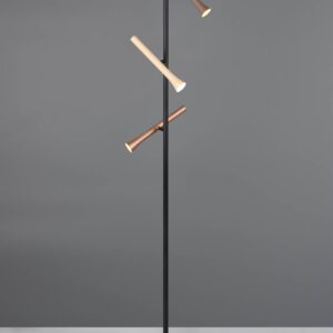 Φωτιστικό Δαπέδου Μαύρο με 3 Σποτ Καφέ-Fawn-Τaupe Fiato Trio Lighting LED 9W CCT 1200lm Dimmable – 452010317