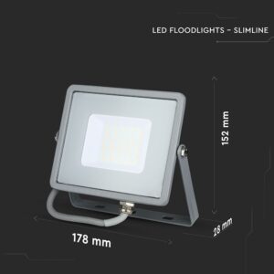 LED Προβολέας 30W V-TAC PRO Samsung Chip  100° 2400lm Γκρι Αδιάβροχος IP65 Φυσικό Λευκό 4000K – 455