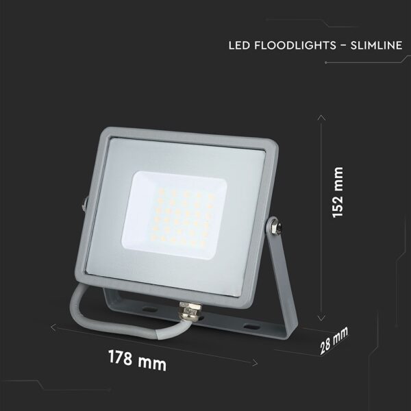 LED Προβολέας 30W V-TAC PRO Samsung Chip  100° 2400lm Γκρι Αδιάβροχος IP65 Φυσικό Λευκό 4000K – 455